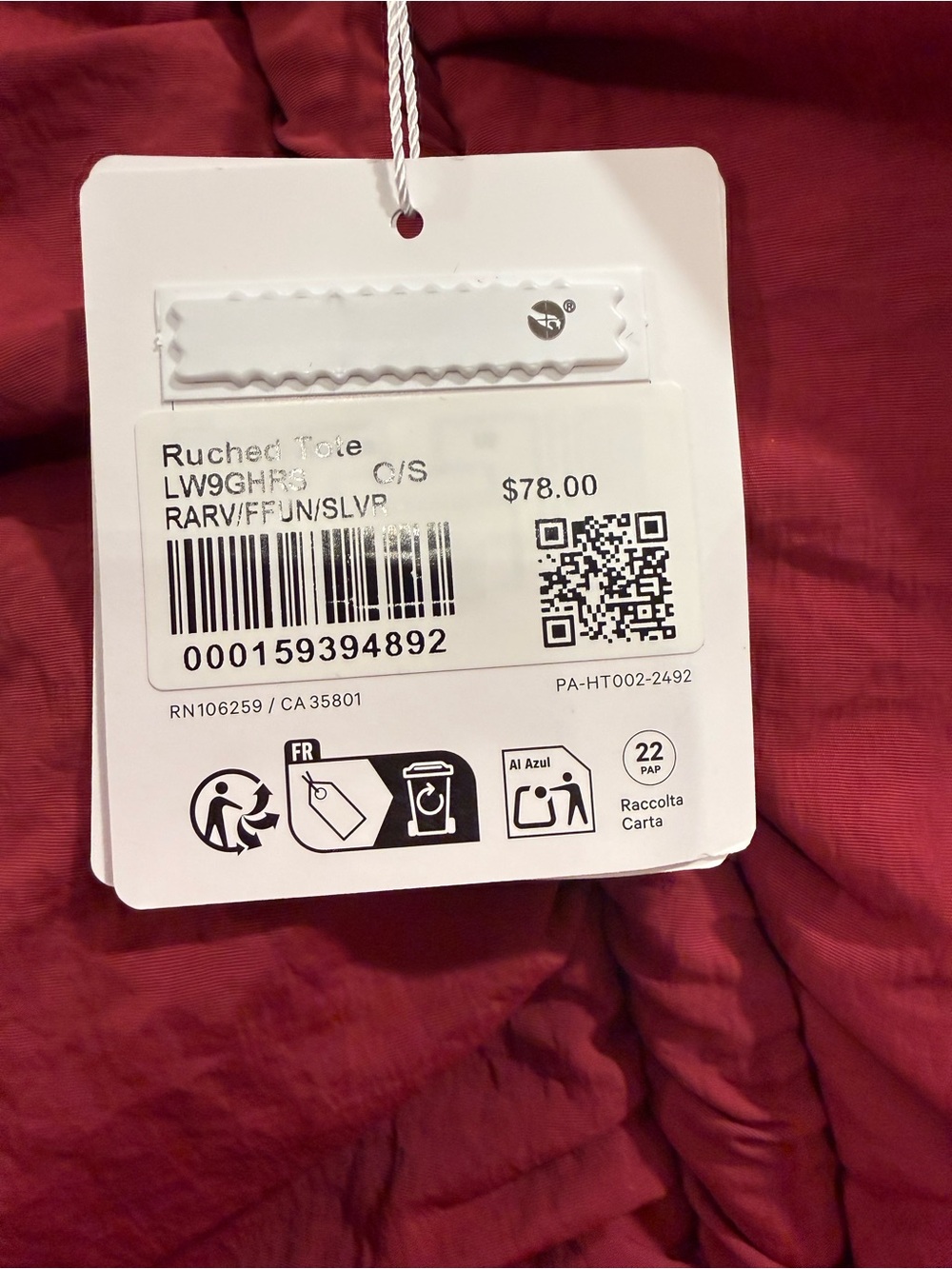 Lululemon Ruched Tote Raspberry Rave - Picture 10 of 12